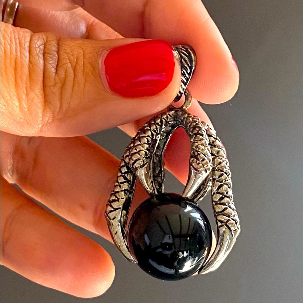 Black Chalcedony Eagle Claw Pendant